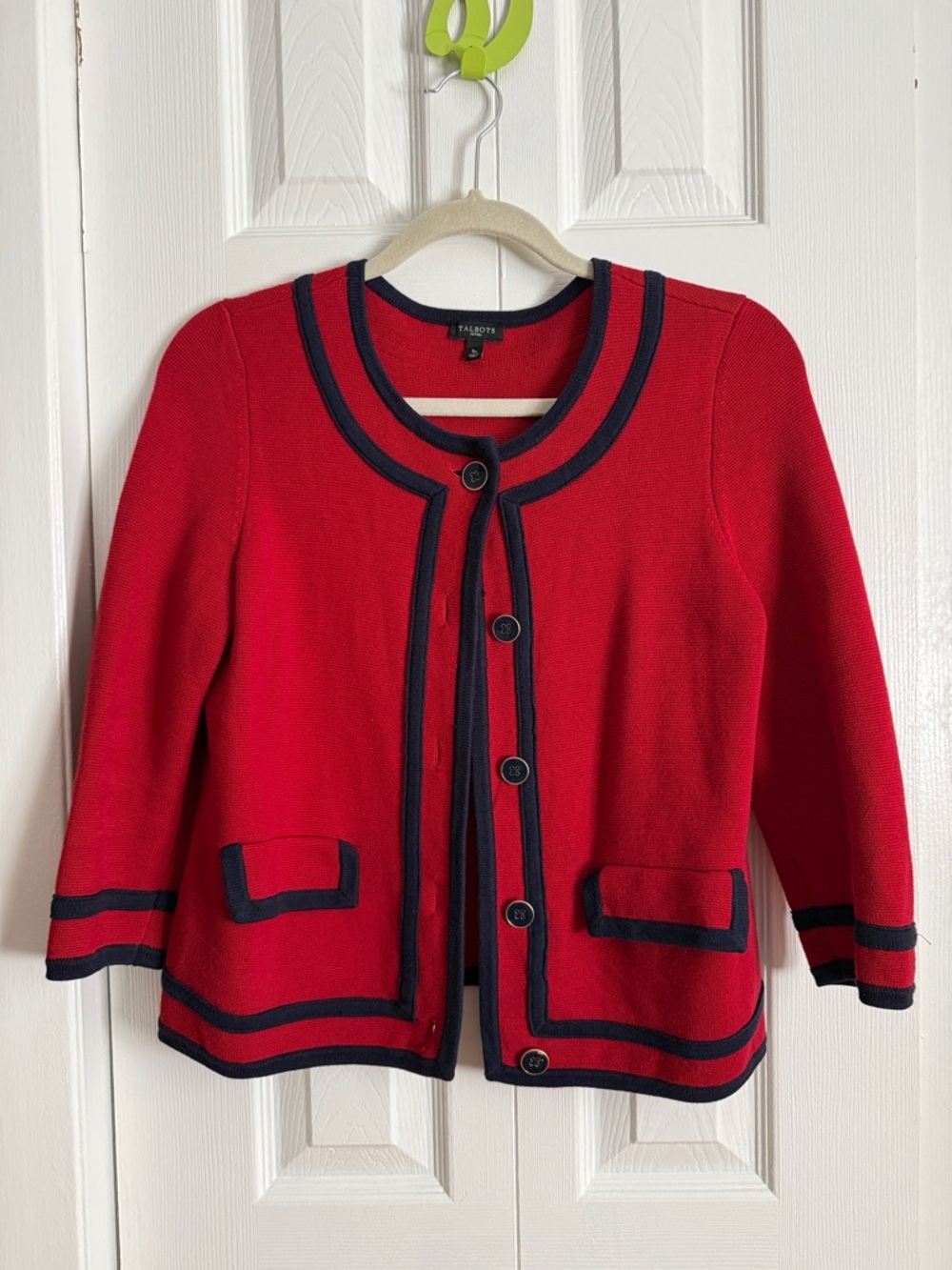 Talbots Red Cardigan with Navy Trim